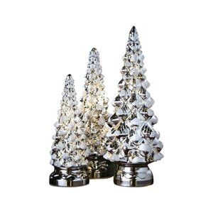 LED Tree Decor - Set of 3 Lighted Mercury Glass Christmas Trees